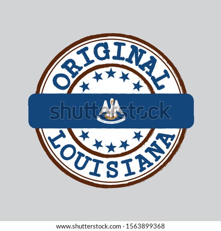 Vector Stamp of Original logo and Tying in the middle with Louisiana flag, the states of America. Grunge Rubber Texture Stamp of Original Louisiana.