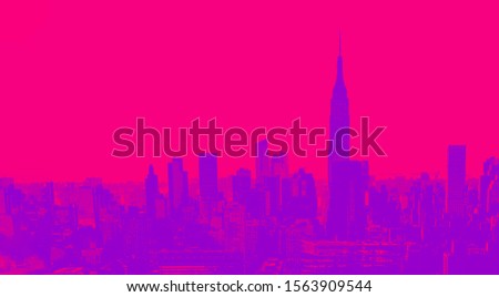 Aerial view of the New York City skyline near Midtown with duotone