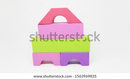 Colorful Sponge Blocks Many Shapes for Children Learning to make a building Isolated on White Background