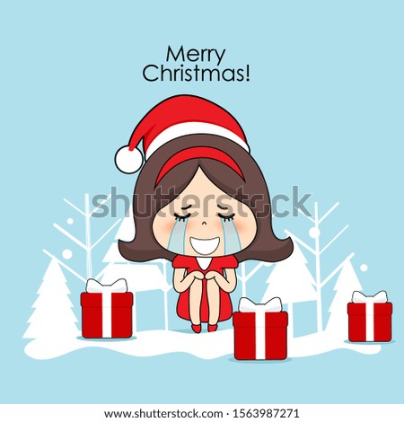 Cute character girl with santa costume. Christmas background. Christmas Greeting Card. Vector illustration.