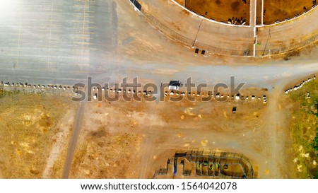 Aerial downward view of Cody Stampede Park area in summer season, Wyoming, USA.