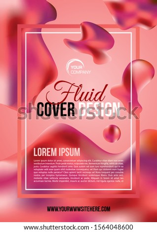 Abstract fluid, liquid flyer cover design template in violet and red color