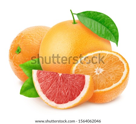 Multicolored composition with different citrus fruits - grapefruit and orange isolated on a white background.