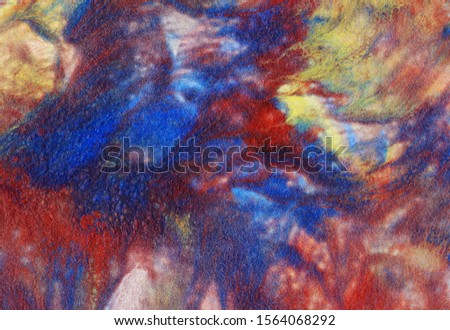 Acrylic paint illustration: spectacular stains of blue, yellow and red. Beautiful abstract image.