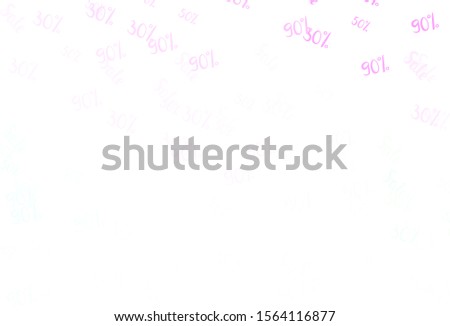 Light Pink, Green vector pattern with 30, 50, 90 percentage signs. Colored words of sales with gradient on white background. Backdrop for super sales on Black Friday.