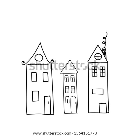 Vector illustration of house buildings in cartoon doodle style.