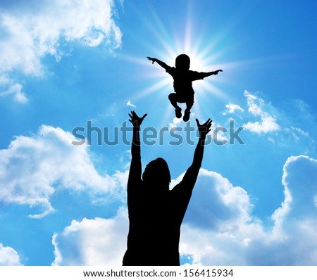 Happy daddy and son. Emotional scene. Royalty-Free Stock Photo #156415934