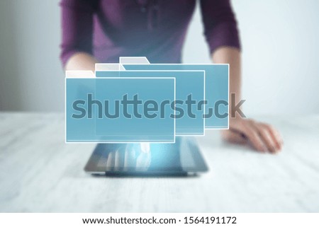 woman hand phone with files in screen