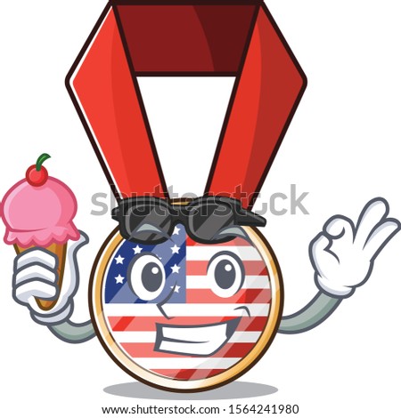Mascot usa medal in the character with ice cream