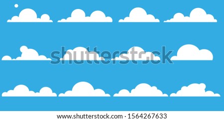 Illustration White clouds on a blue background. Icons. Set. Technologies. Weather forecast.