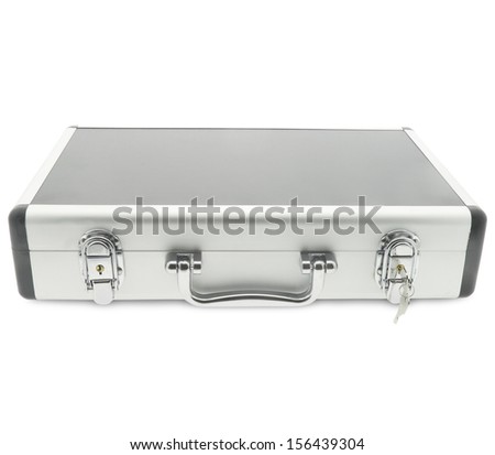 Metallic suitcase isolated on white background