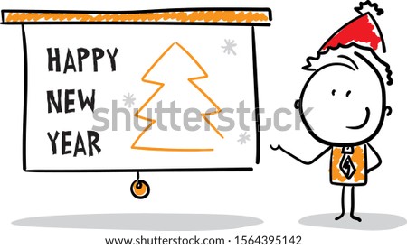 Man boss ceo director congratulate everyone with happy new year and merry christmas. Doodle style vector illustration object isolated hand draw. Line art cartoon design character