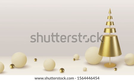 Metallic gold 3D Christmas tree. Realistic abstract background with 3d. Greeting card Vector Illustration