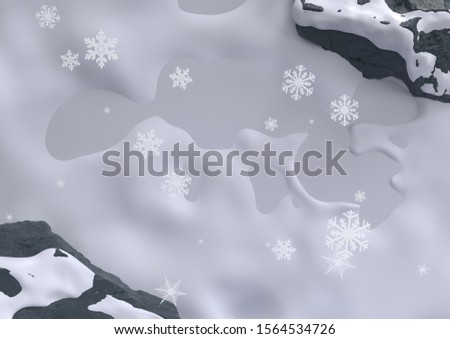 Stage podium scene for Award celebration on snow for christmas and winter, 3D render.