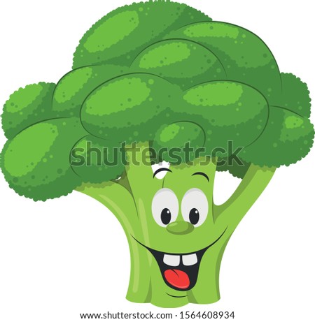 Vegetables Characters Collection: Vector illustration of a funny and smiling broccoli in cartoon style.