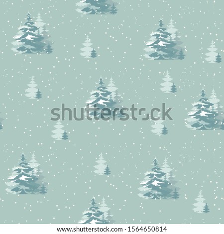Monochrome ornament with Christmas trees on a background of snowdrifts. Vector winter illustration.
