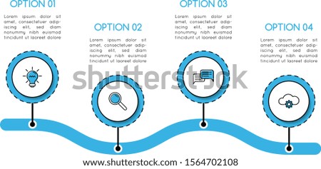 Minimalist timeline infographic with business icons. 4 options. Vector