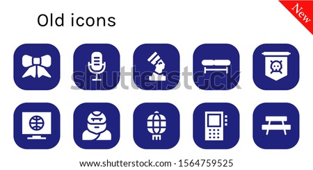 old icon set. 10 filled old icons.  Simple modern icons about  - Ribbon, Microphone, Pharaoh, Bench, Jolly roger, Television, Troglodyte, Lantern, Dictaphone