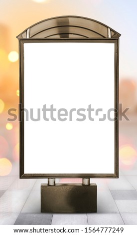 Clear Billboard on city street with blank copy space screen for advertising or promotional poster content, empty mock up Lightbox for information, blank display outdoors in urban area