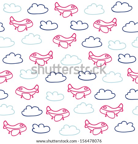 Seamless cute pattern with color planes and clouds