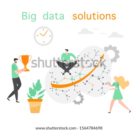 Vector illustration of business growth, financial increase. People. Search engine optimization, data analysis Big data, digital technology concept. Design for website, app, banner, poster or print.