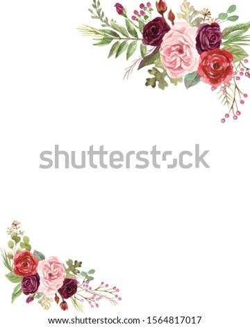 Watercolor floral bouquet painting with marsala roses and foliage