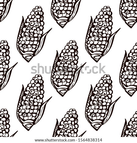 Thanksgiving seamless pattern with hand drawn corn on white background. Suitable for packaging, wrappers, fabric design