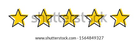 Five star yellow color with stroke isolated vector element. Premium quality. Consumer rating flat icon. Flat design. Customer feedback vector. Customer satisfaction. EPS 10