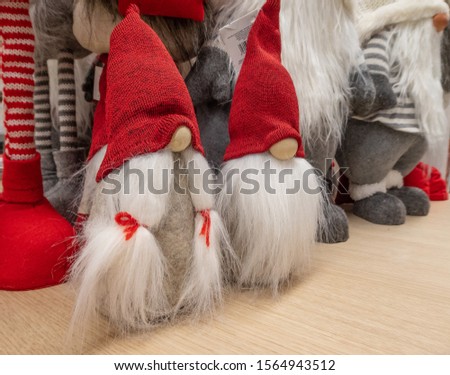 Puppets of Christmas gnomes in a group