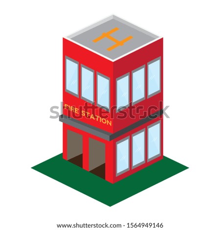 Isoalted 3D fire station building - Vector illustration