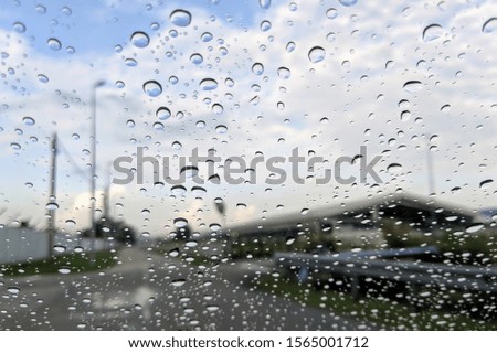 Drops Of Rain On Glass Background Design. Water texture Street Bokeh Lights Out Of Focus. 