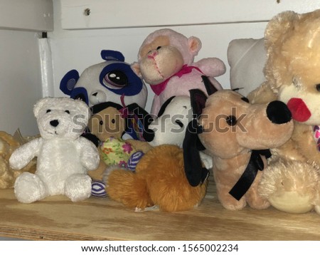 Grouping of stuffed animals together
