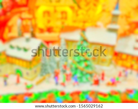 Blur background of Christmas festival market in winter time. Holiday theme in colorful pastel style for news, advertising, blog.