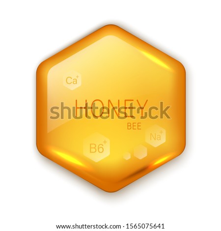 Realistic vector honey drop. Hexagon on white background. Eps10. RGB. Global colors Royalty-Free Stock Photo #1565075641
