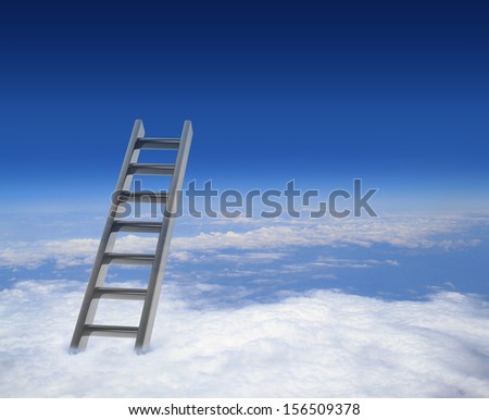Blue sky with clouds and ladder, way to success concept