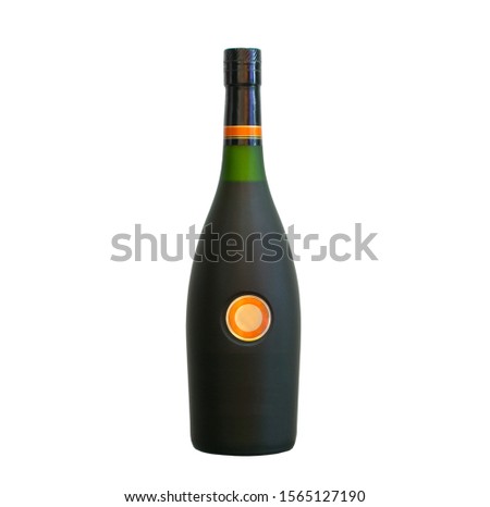 Brandy cognac whiskey whisky bottle unmarked unlabelled isolated on white background.