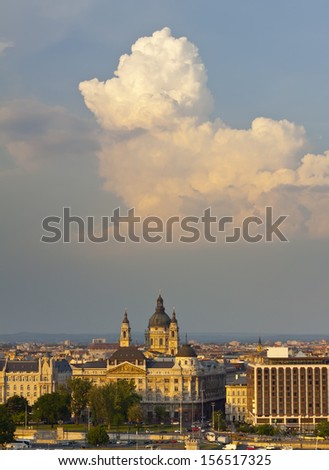 view of Budapest with Danube and clouds
