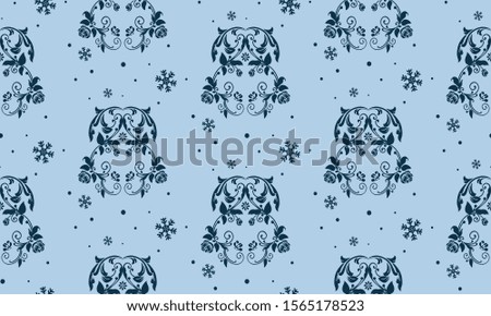 Seamless floral pattern background, element flower and leaves dark blue.