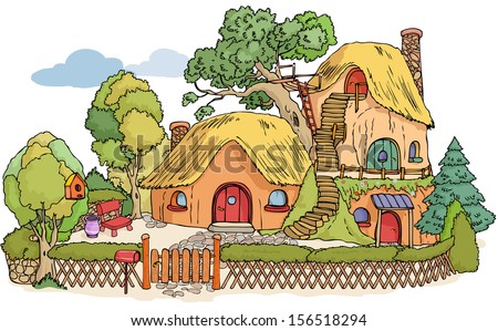 Vector illustration, dream farmhouse, cartoon concept.