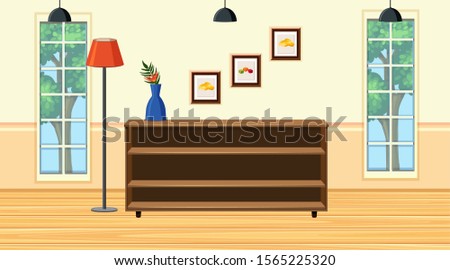 Scene with wooden shelf in the room illustration