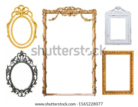 set of The antique gold frame on the white background