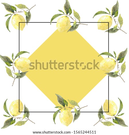 Frame of watercolor lemons. Use for invitations, menus, birthdays