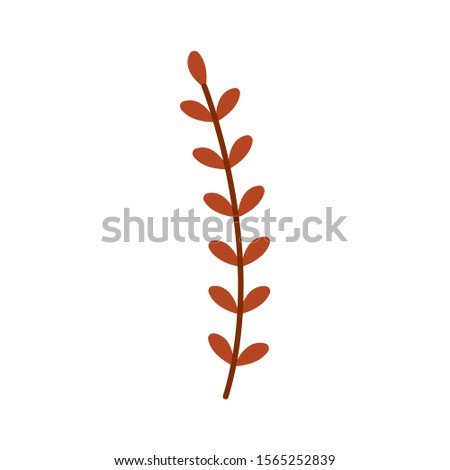 Autumn sprig with brown leaves simple vector illustration. Autumn leaf icon in flat style on white background