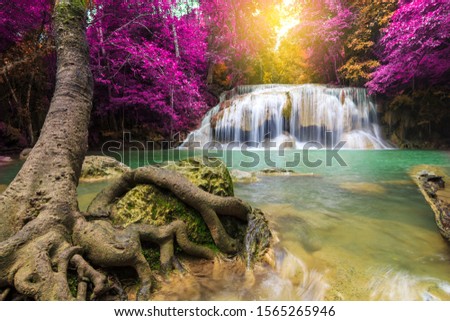 Waterfalls In Deep Forest at Erawan Waterfall in Thailand