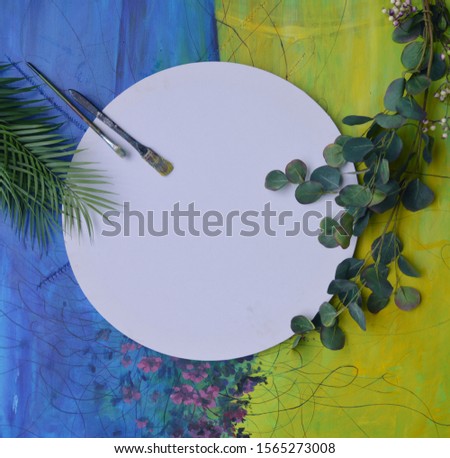 blank canvas frame mockup isolated on  old wall background  for art paiting and photo hanging interior decoration mock up