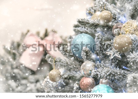 Christmas tree with decorations and gifts. Selective focus. Holiday.