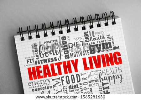 Healthy Living word cloud collage, health concept background