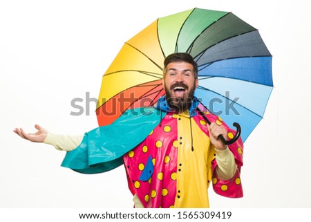 The autumn mood and the weather are warm and sunny and rain is possible. People in rain. Rain and umbrella november concept. Isolated object on white background
