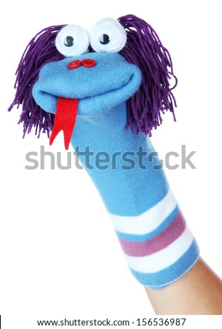 Cute sock puppet isolated on white Royalty-Free Stock Photo #156536987