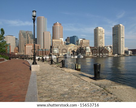 Historic Boston Harbor Waterfront skyline horizontal view